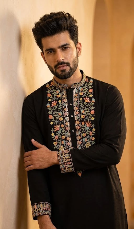 Kalamkari & Floral Embroidered Kurta