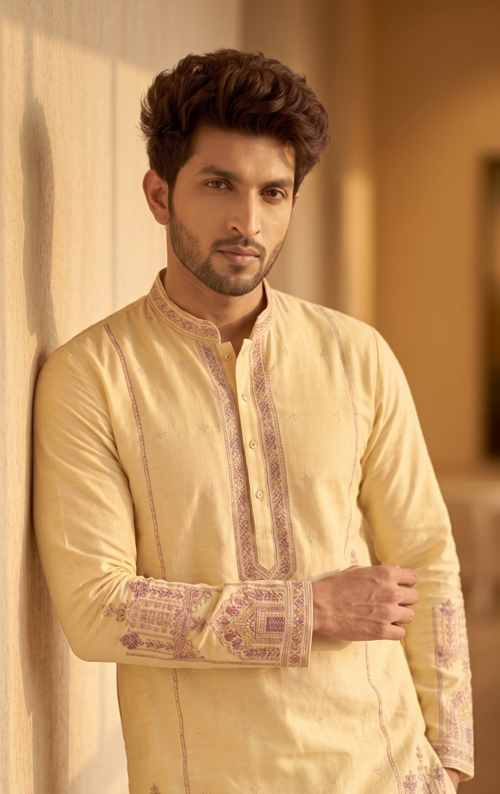 Cream Mughal Architectural Embroidered Kurta