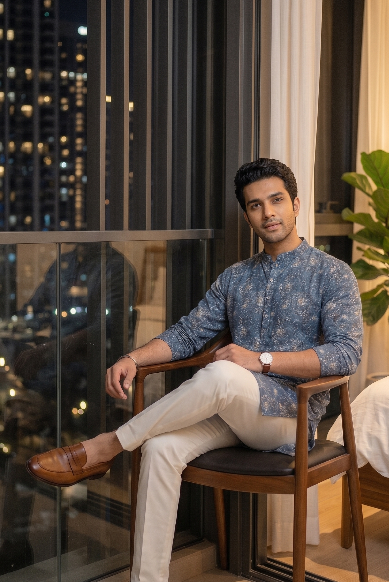 Steel Blue Floral Outline Kurta