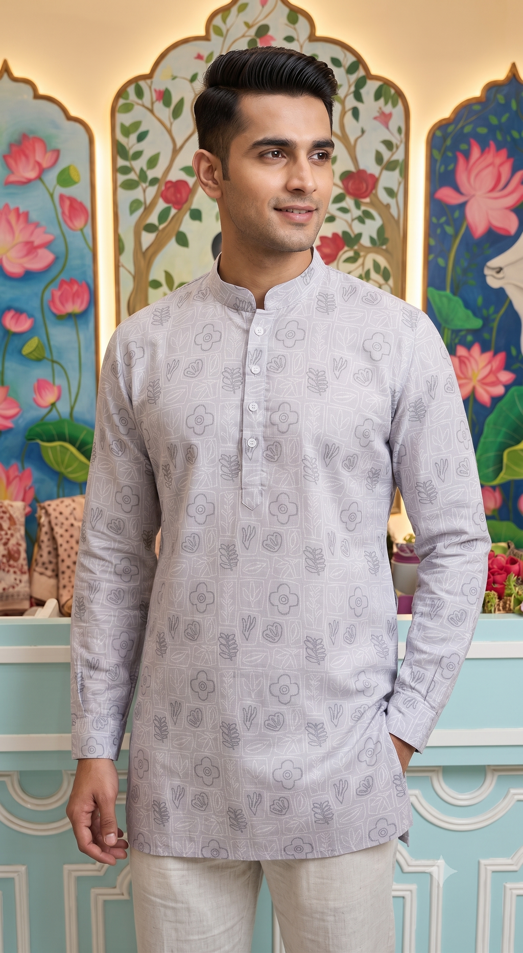 Straight-cut short kurta — classic traditional length with a clean, modern finish