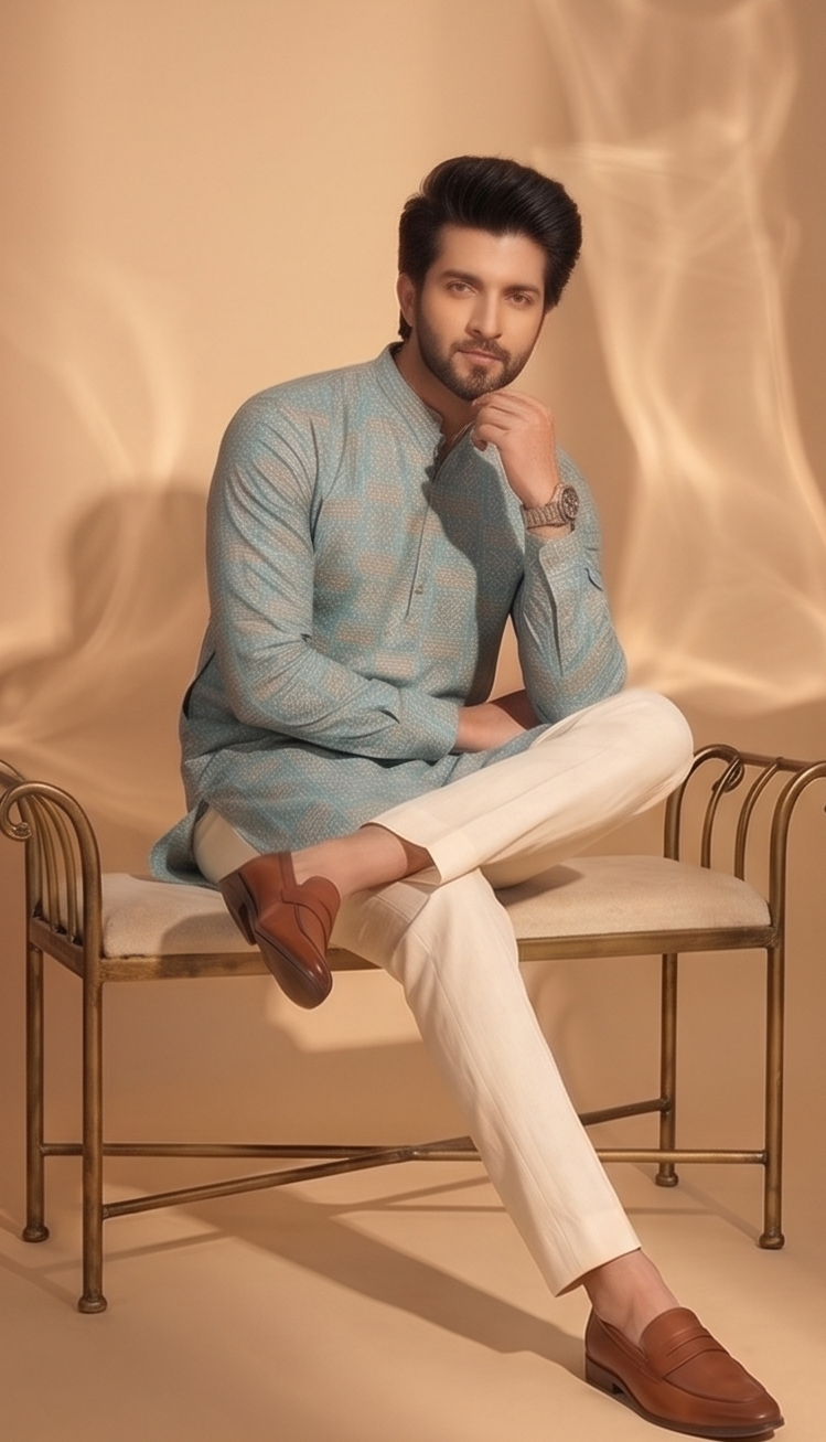 Printed Short Kurta sky blue short kurta