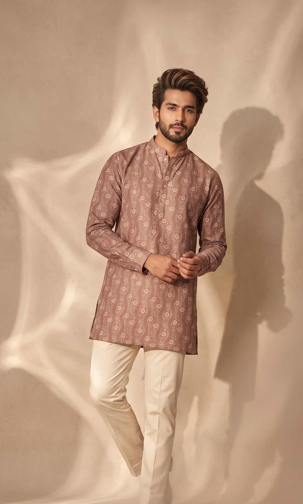 Steel Blue/Olive/Red  Floral Printed Short Kurta