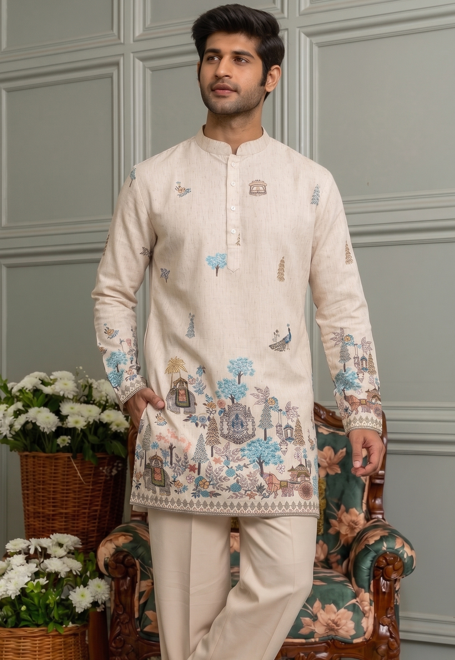 Cream/ivory textured fabric kurta