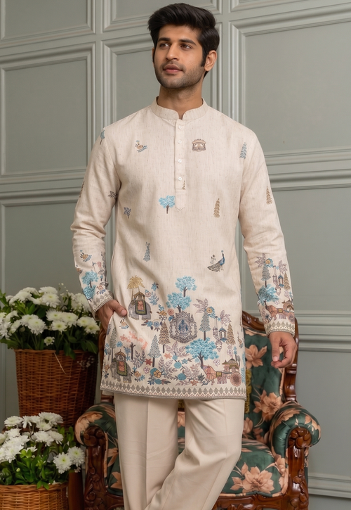 Cream/ivory textured fabric kurta