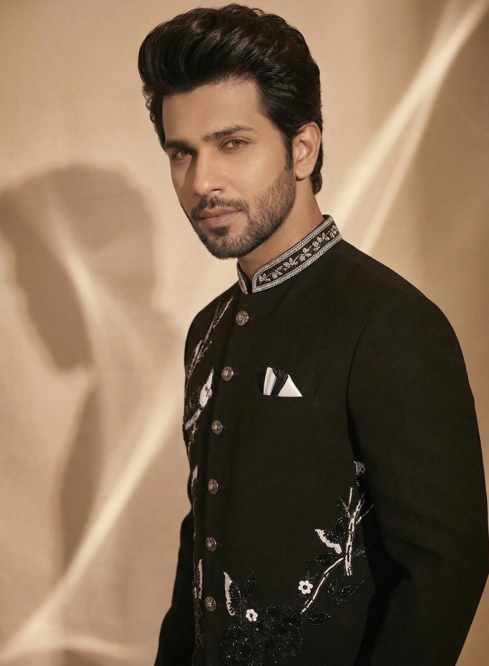 Black Nature-Embroidered Jodhpuri