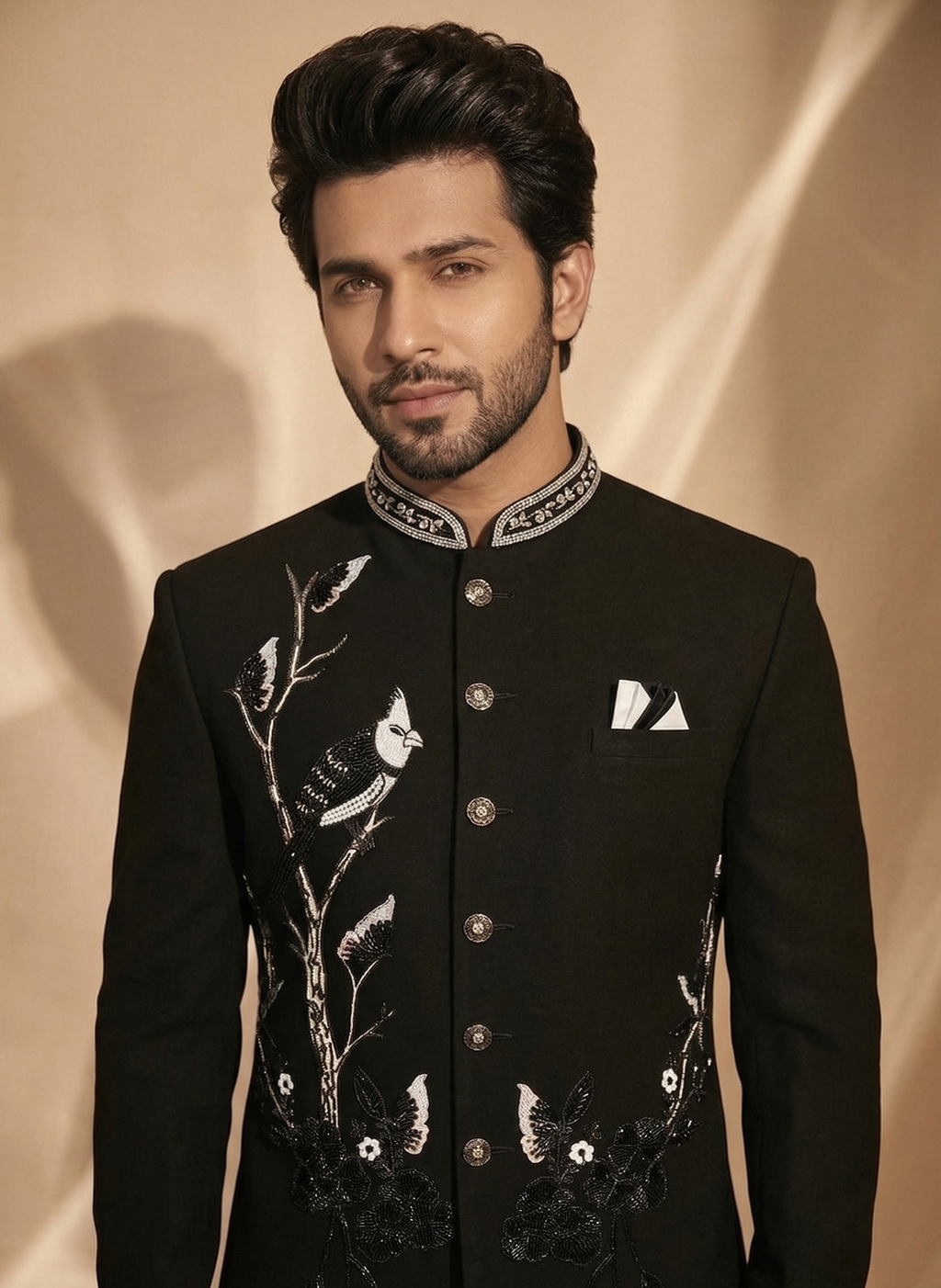 Black Nature-Embroidered Jodhpuri