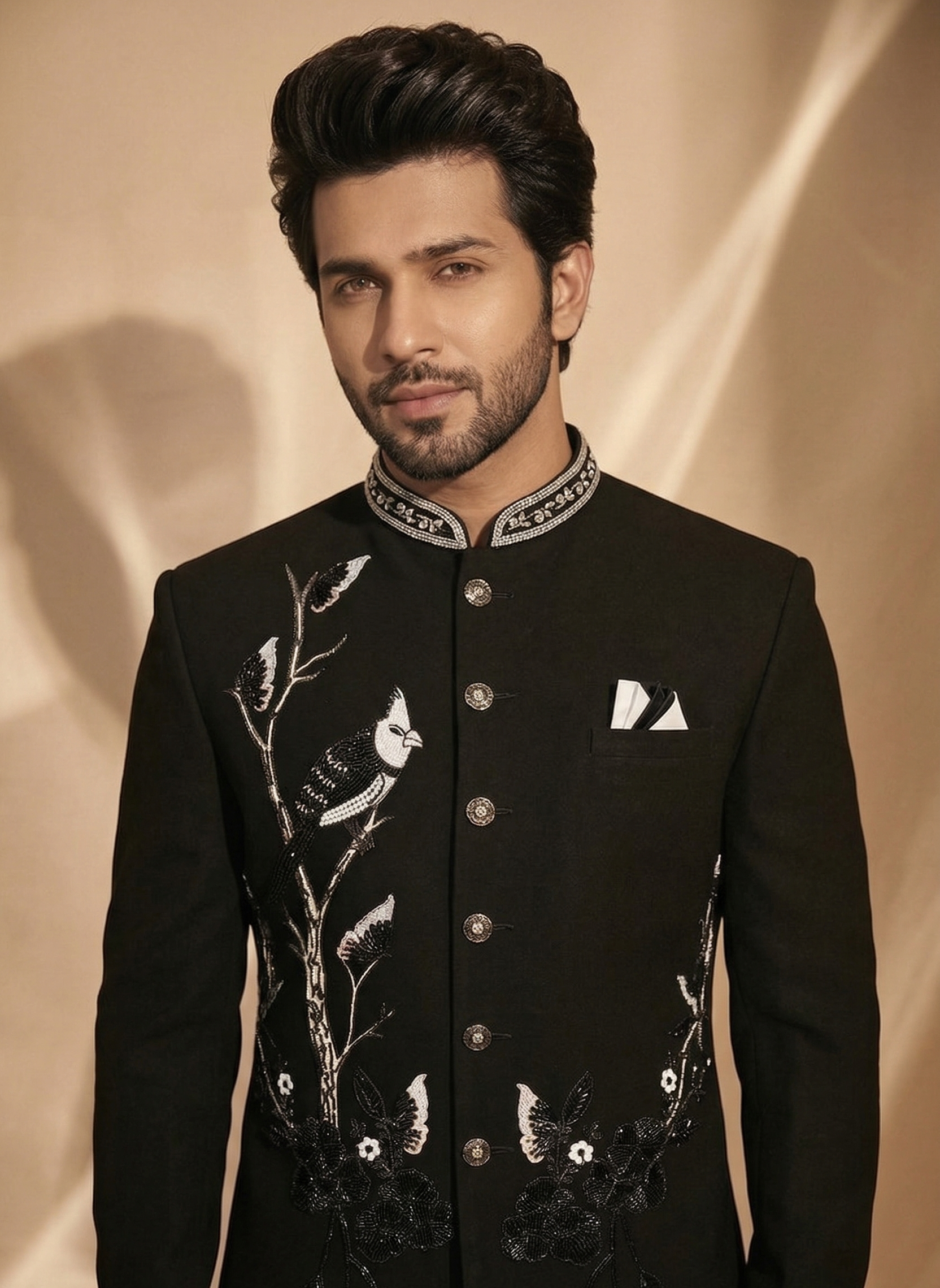 Black Nature-Embroidered Jodhpuri