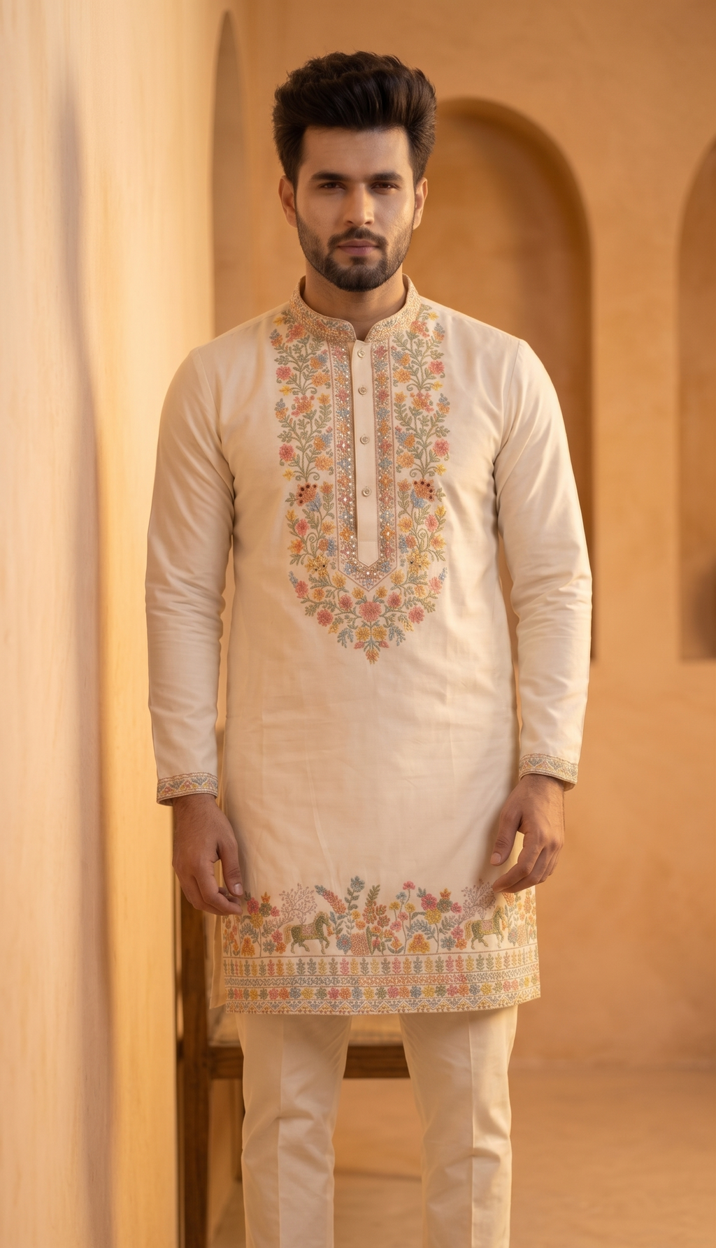Kalamkari & Floral Embroidered Kurta