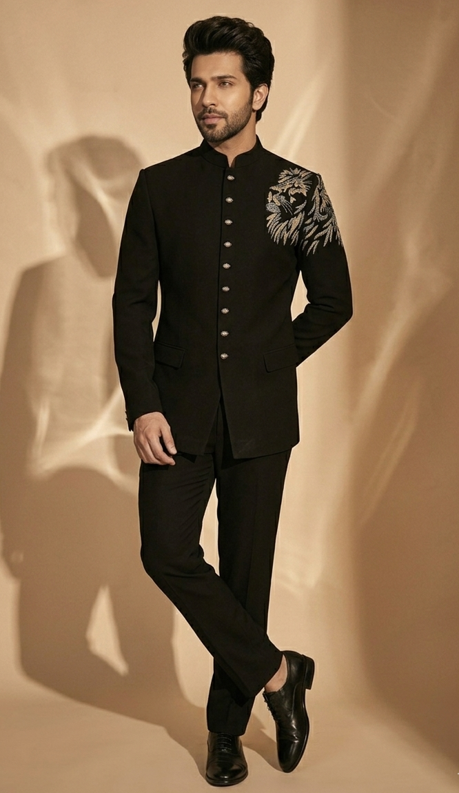 Black Lion Embroidered Jodhpuri