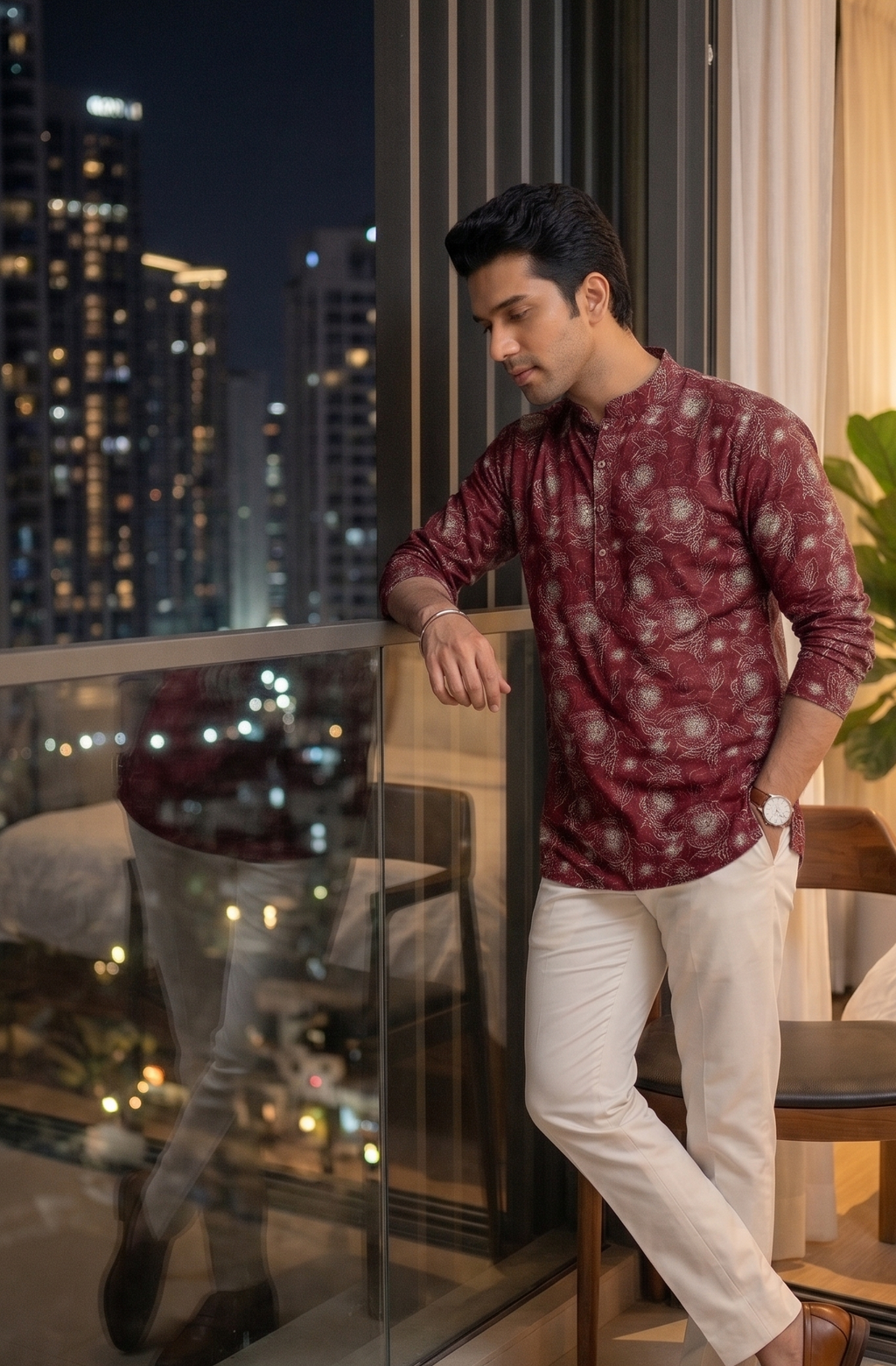 Steel Blue Floral Outline Kurta