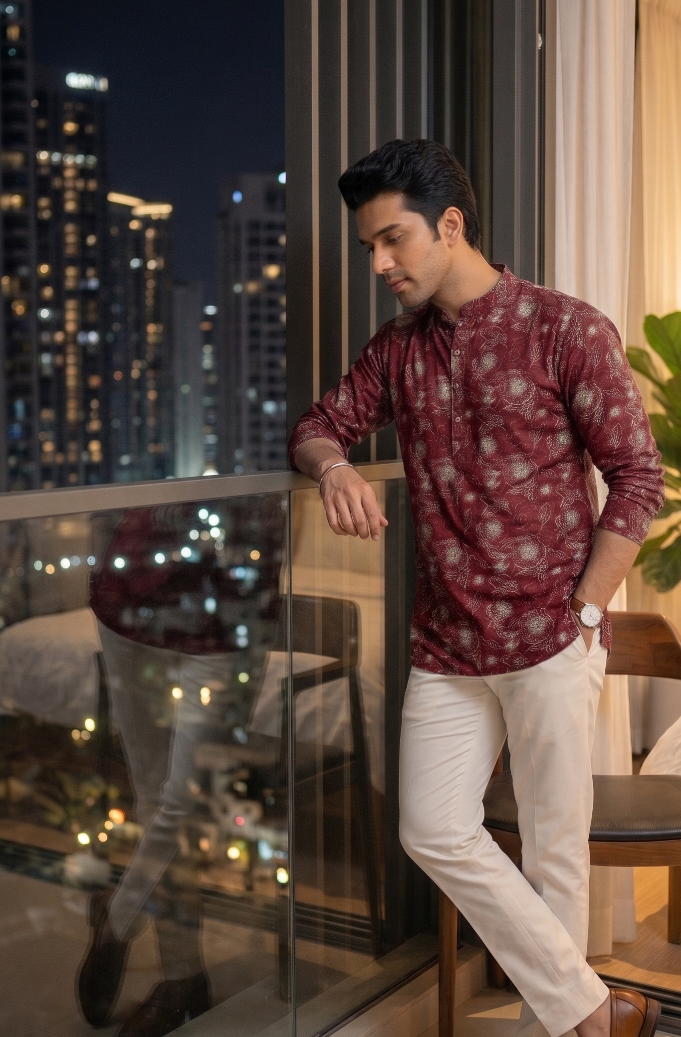 Steel Blue Floral Outline Kurta