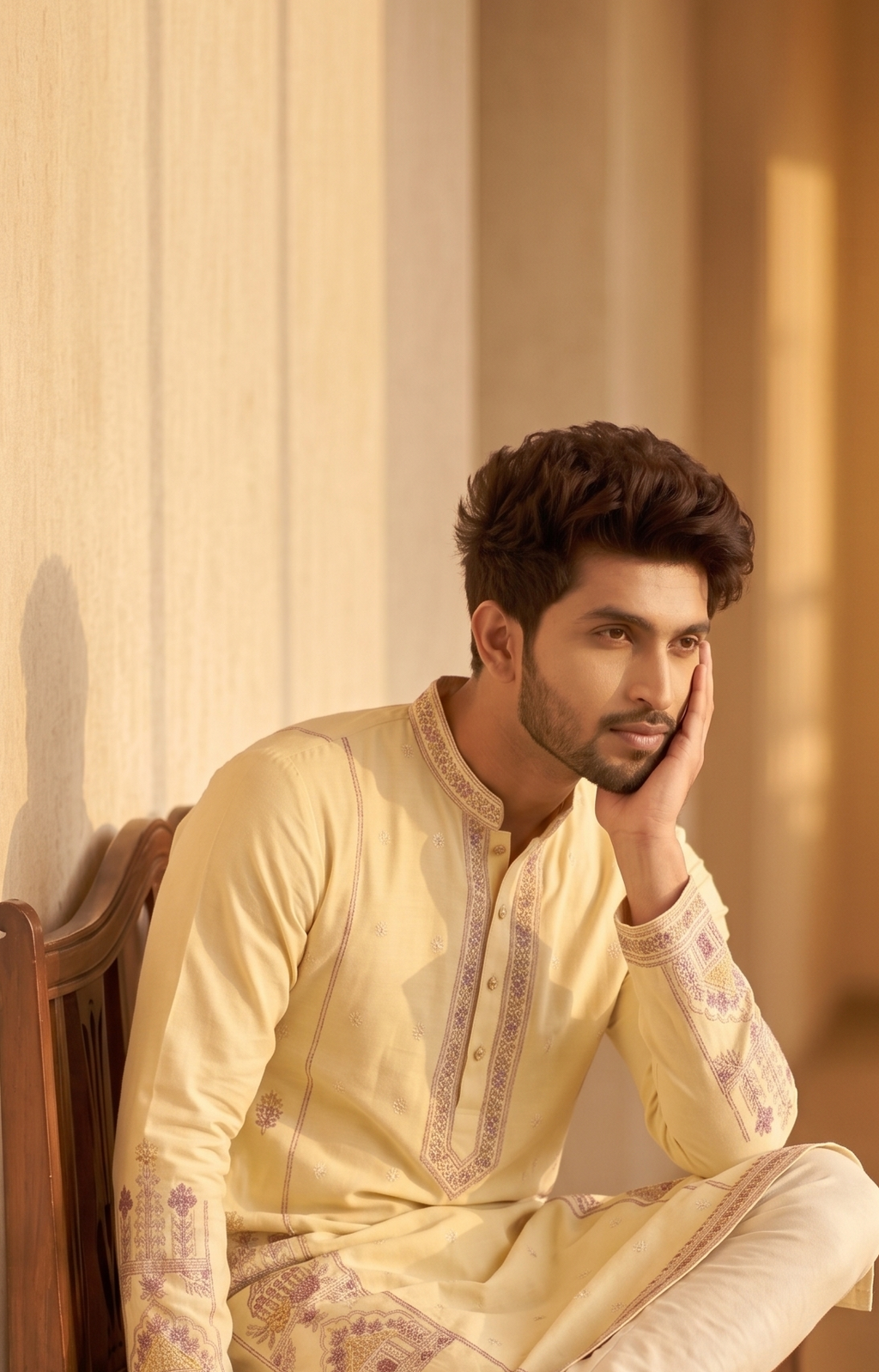 Cream Mughal Architectural Embroidered Kurta