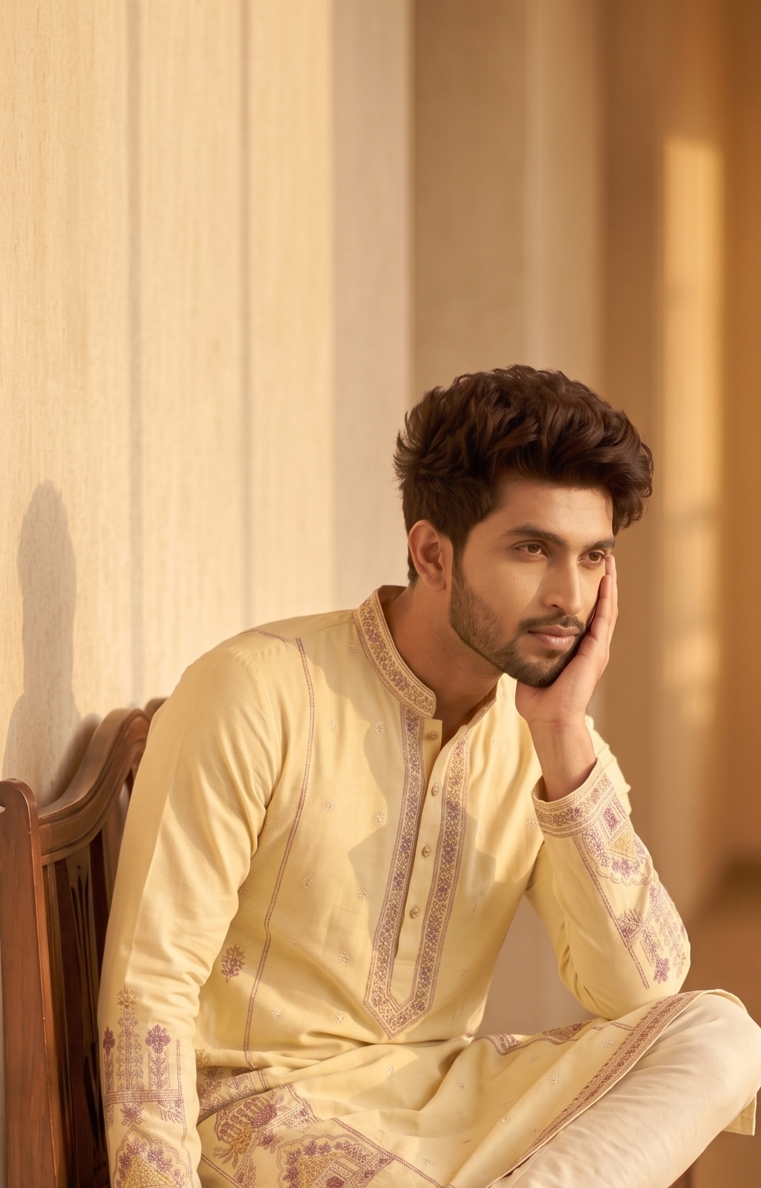 Cream Mughal Architectural Embroidered Kurta