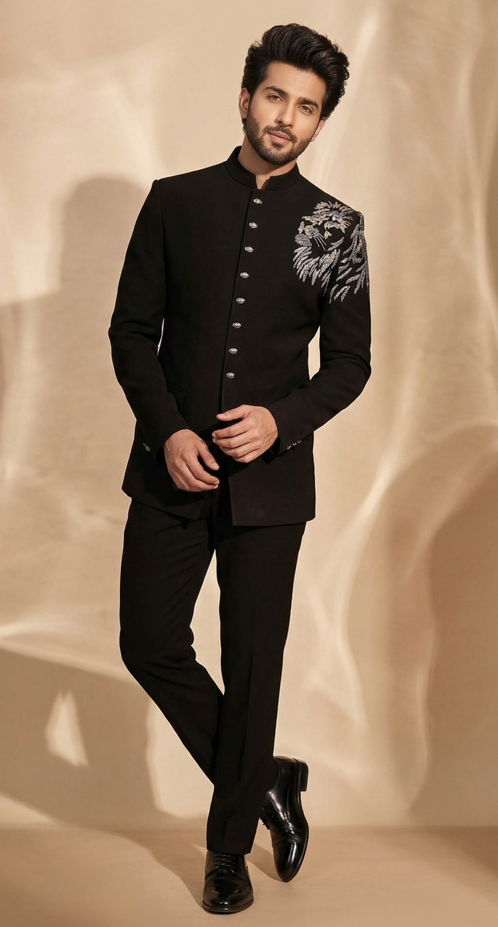 Black Lion Embroidered Jodhpuri