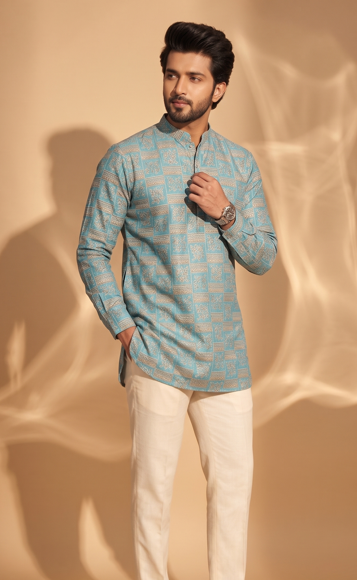 Printed Short Kurta sky blue short kurta