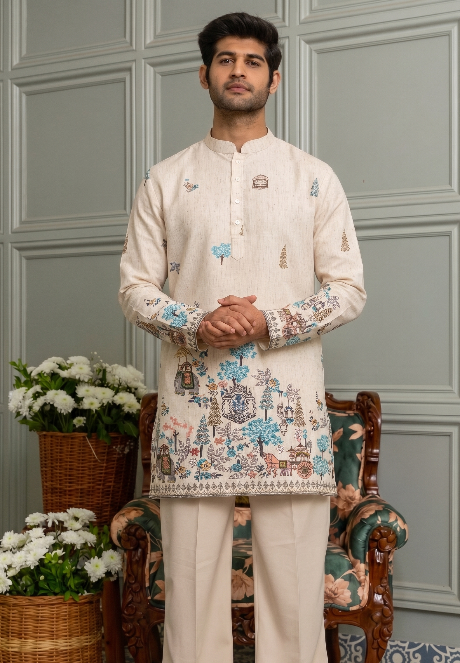 Cream/ivory textured fabric kurta