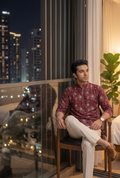 Steel Blue Floral Outline Kurta