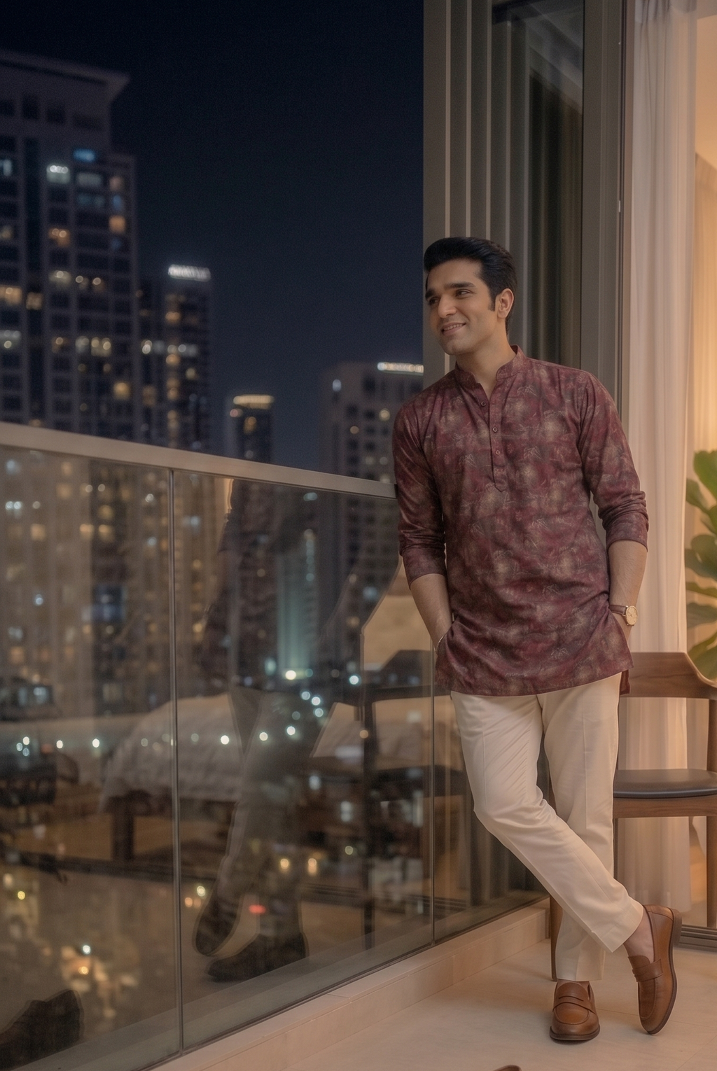 Steel Blue Floral Outline Kurta