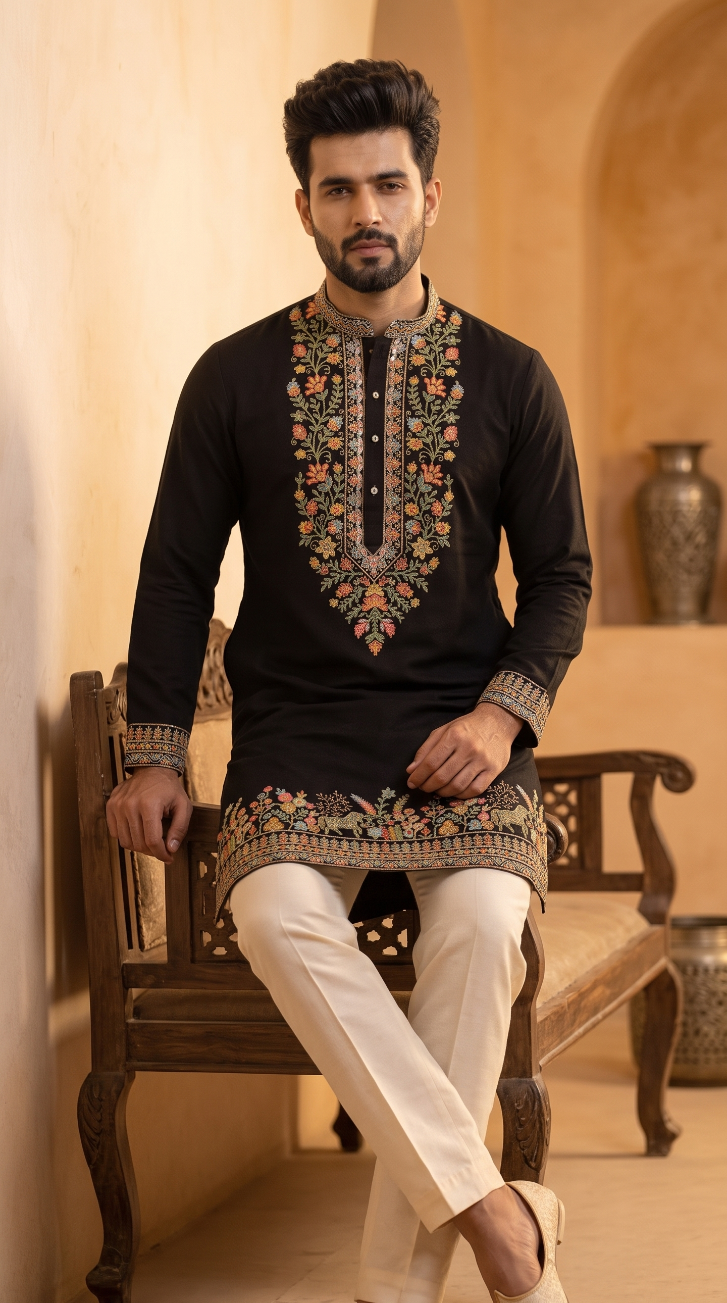 Kalamkari & Floral Embroidered Kurta