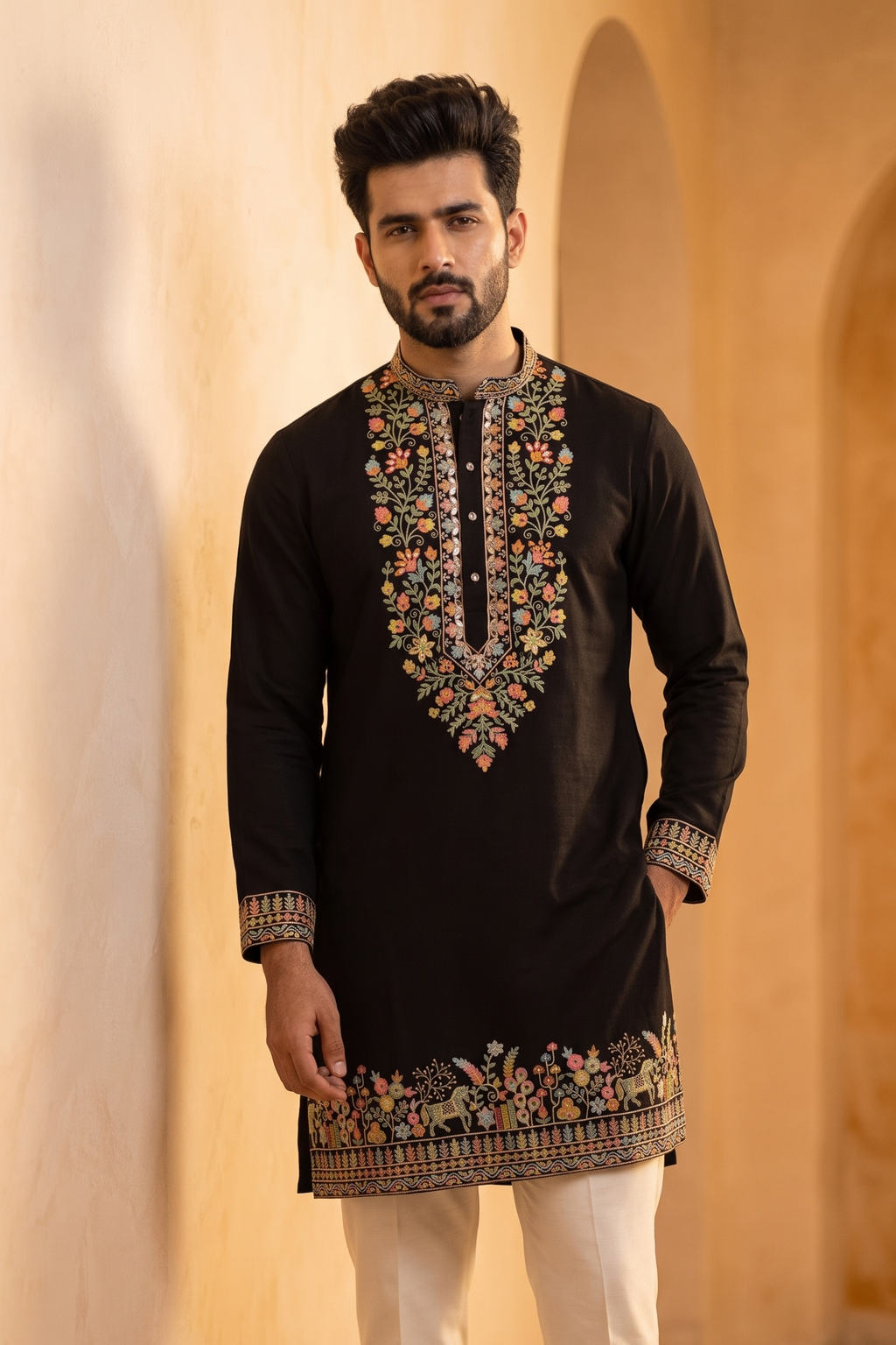 Kalamkari & Floral Embroidered Kurta