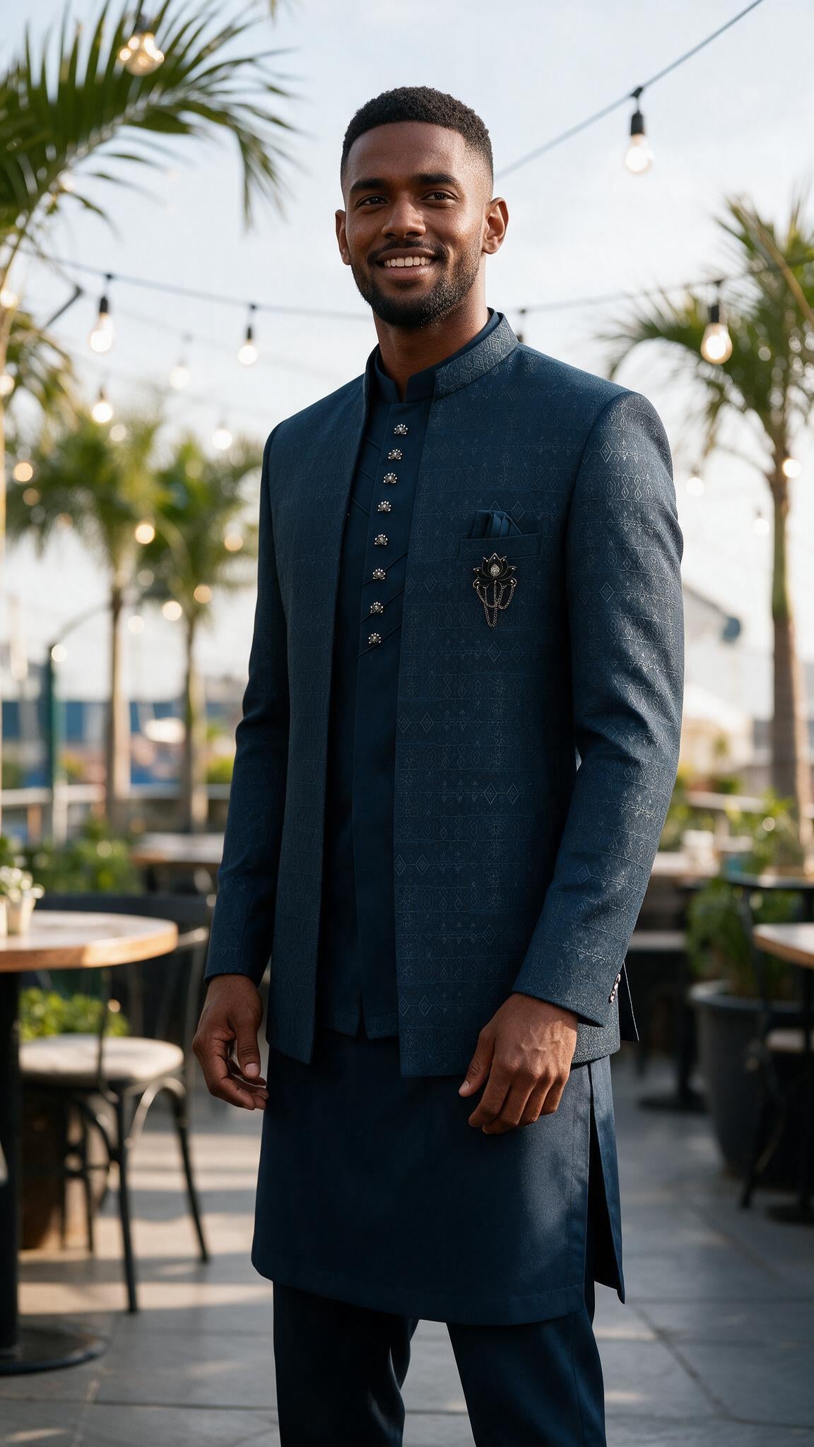The Navy Kamal Sherwani - full length