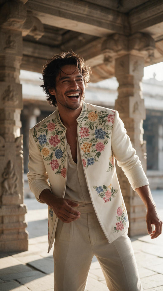 The Ivory Phulwari Jacket - full length