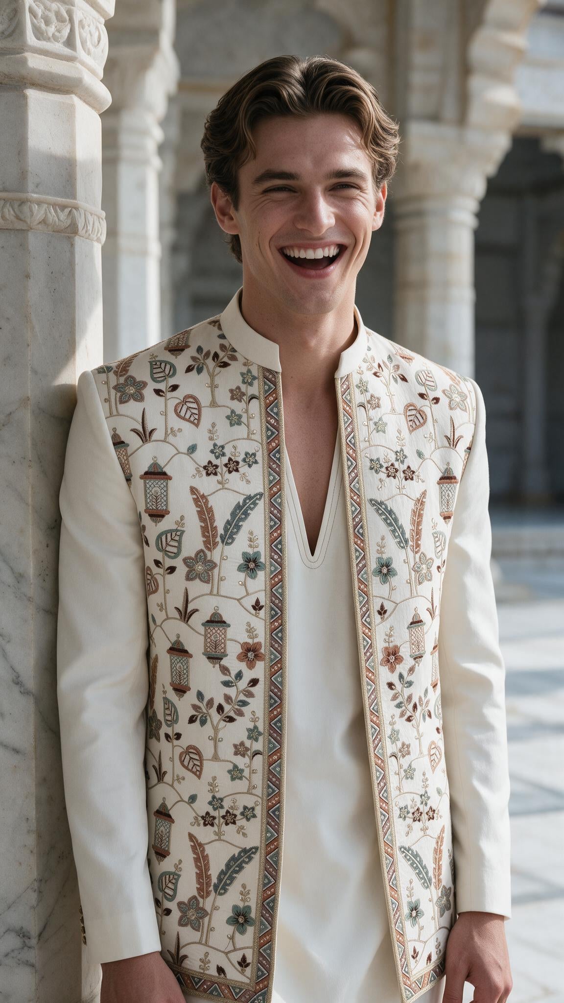 The Ivory Fanoos Sherwani - in motion