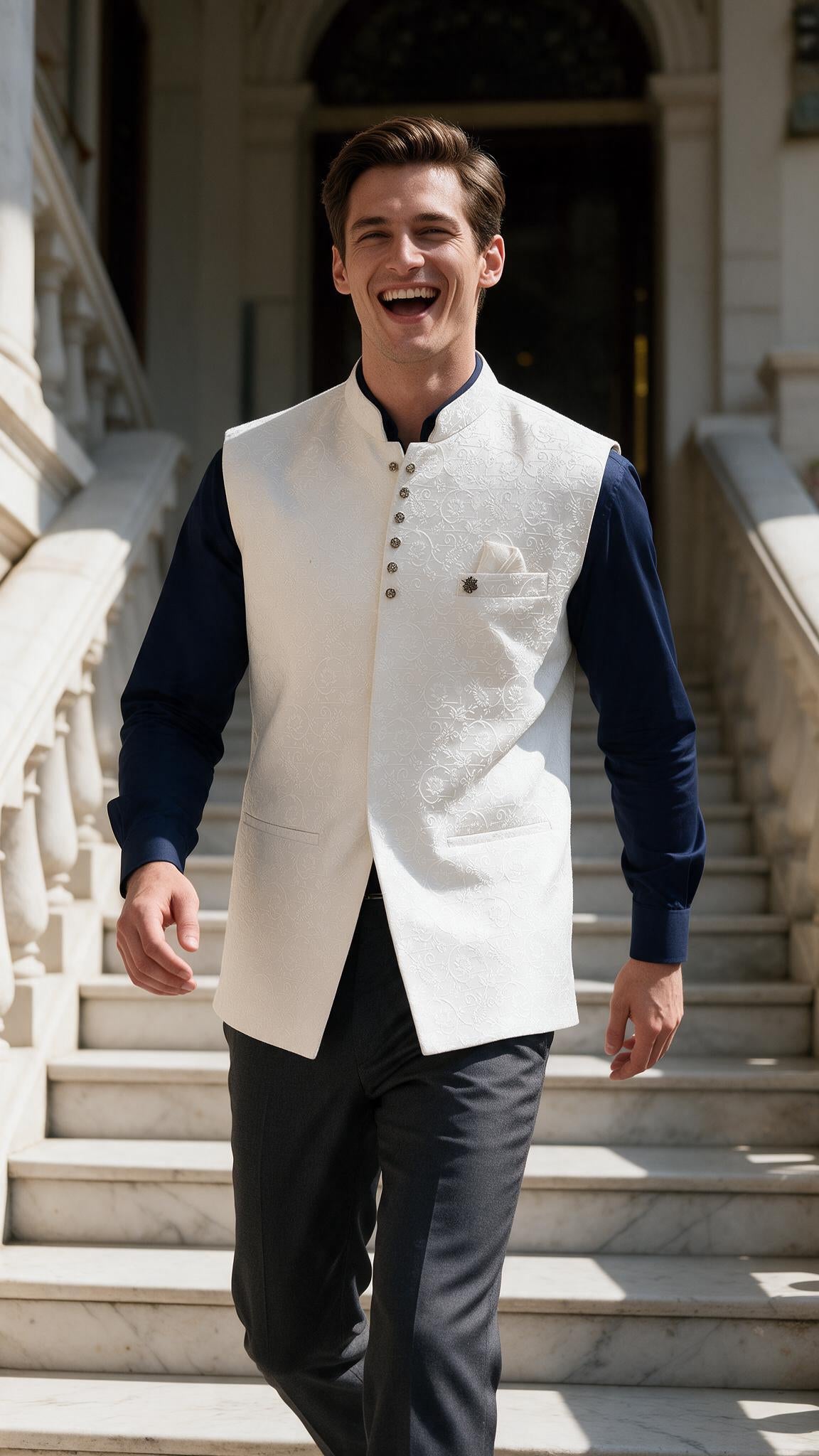 The Ivory Scroll Waistcoat - full length
