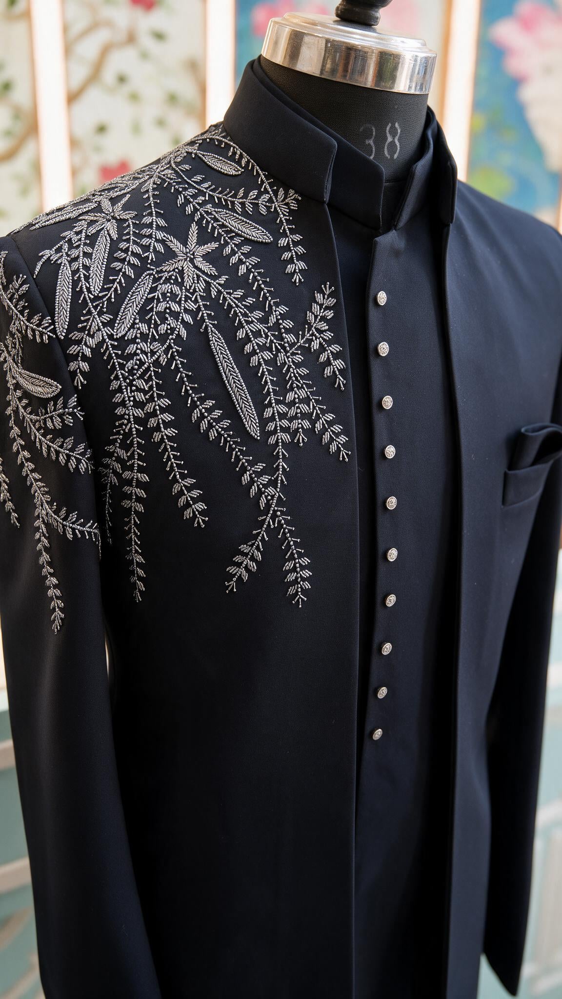The Black Gehun Sherwani - close up