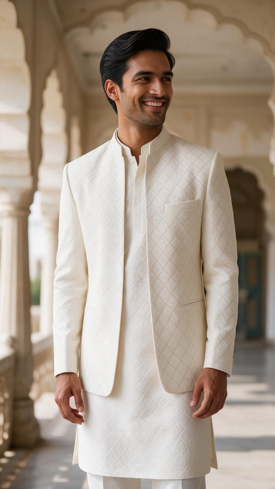 The Ivory Heera Sherwani - full length