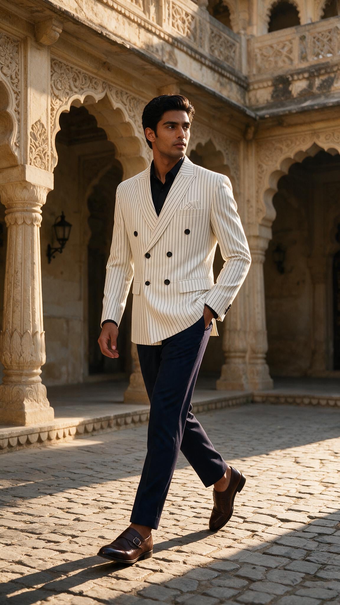 The Ivory Chalk Stripe - in motion