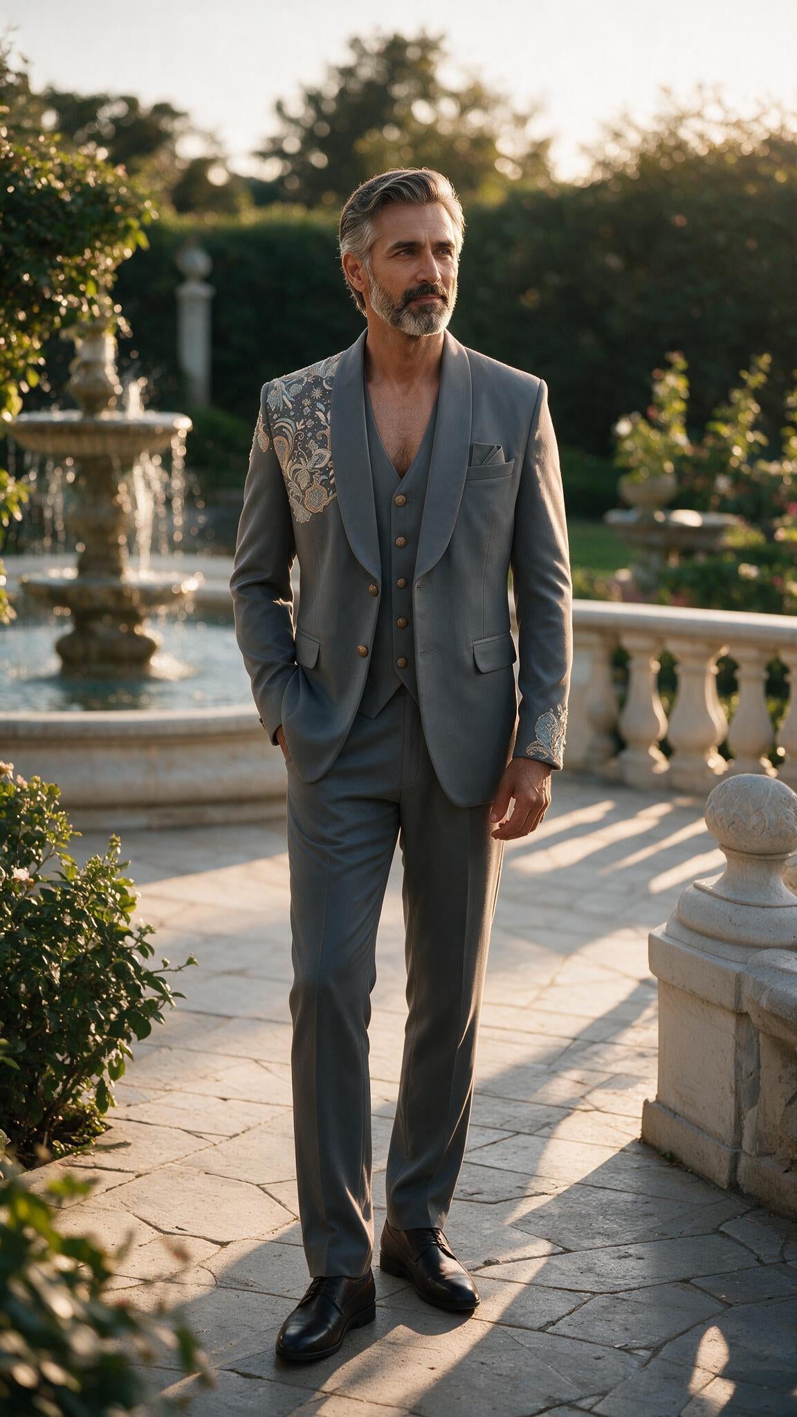 The Dove Grey Paisley Tuxedo - detail