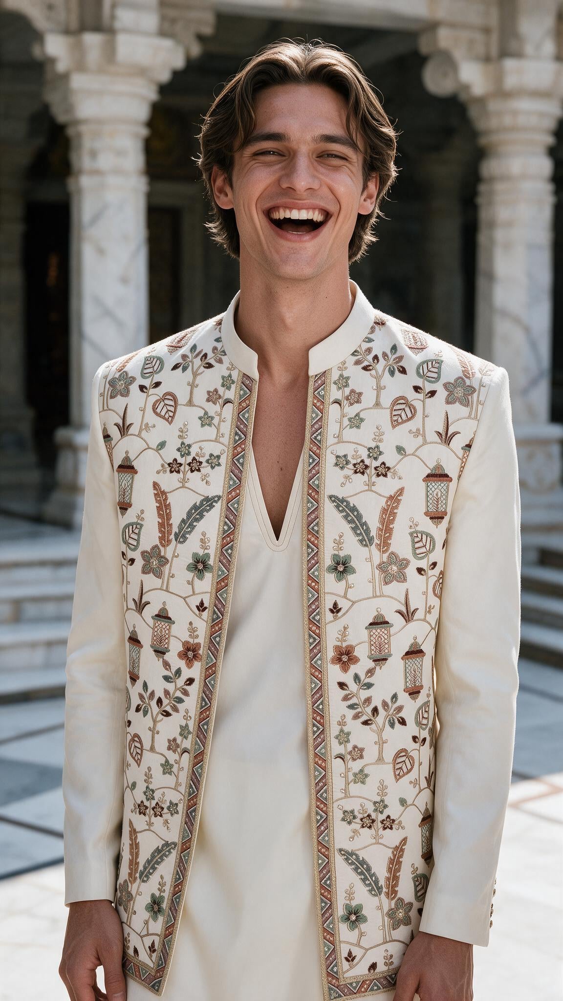 The Ivory Fanoos Sherwani - waist up
