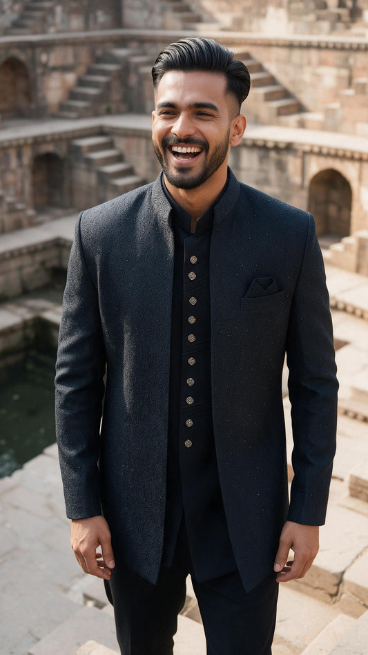 The Charcoal Sitara Sherwani - full length