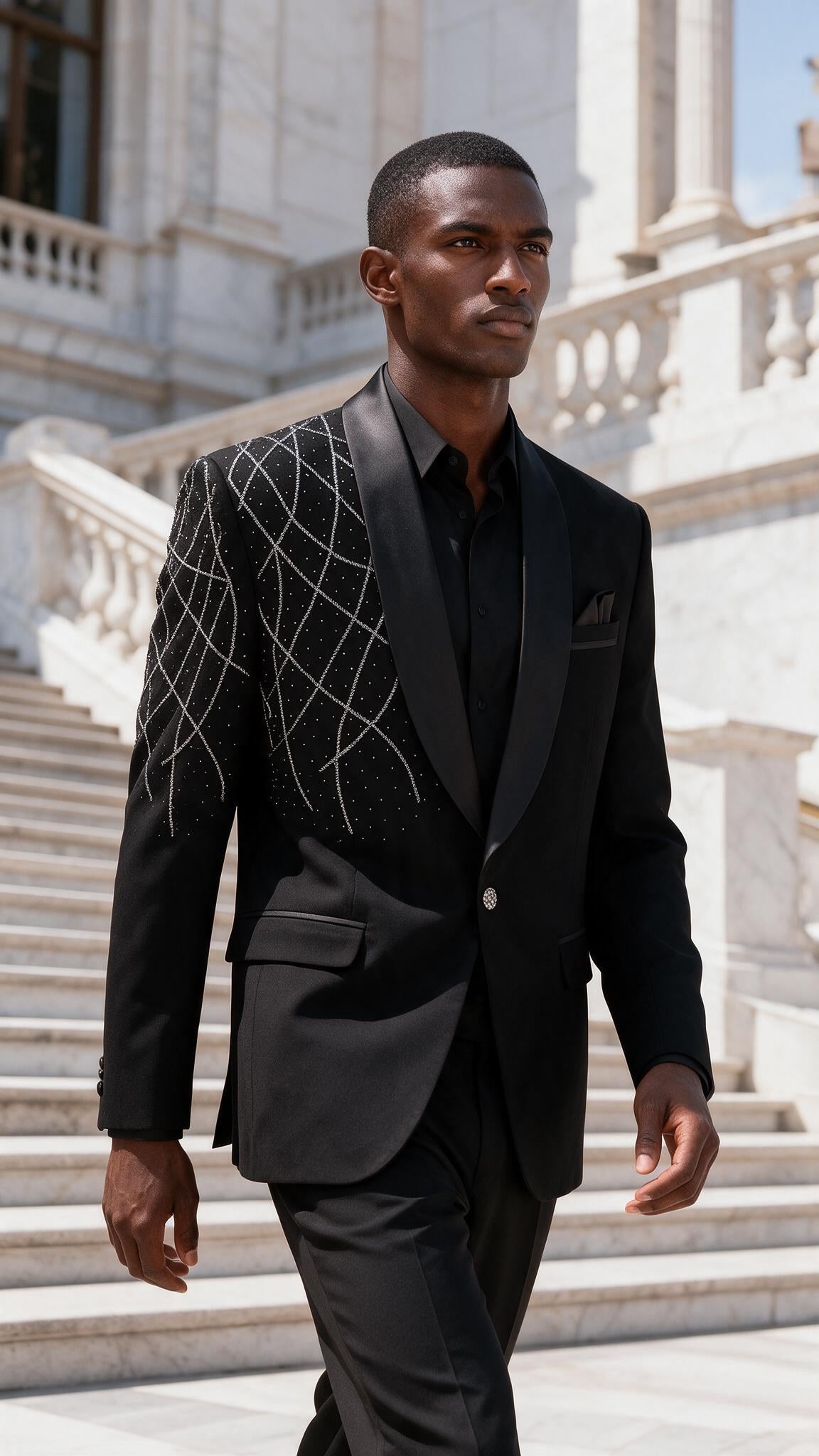 The Crosshatch Tuxedo Blazer - in motion
