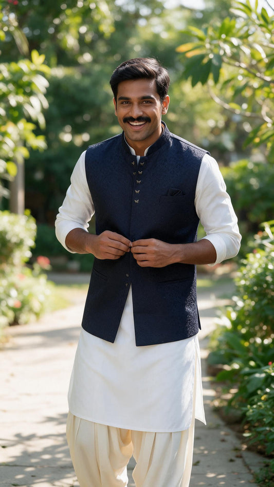 The Titli Navy Waistcoat - full length