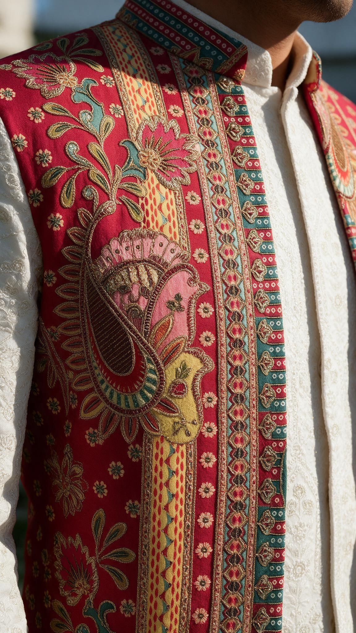 The Crimson Darbar Sherwani - close up