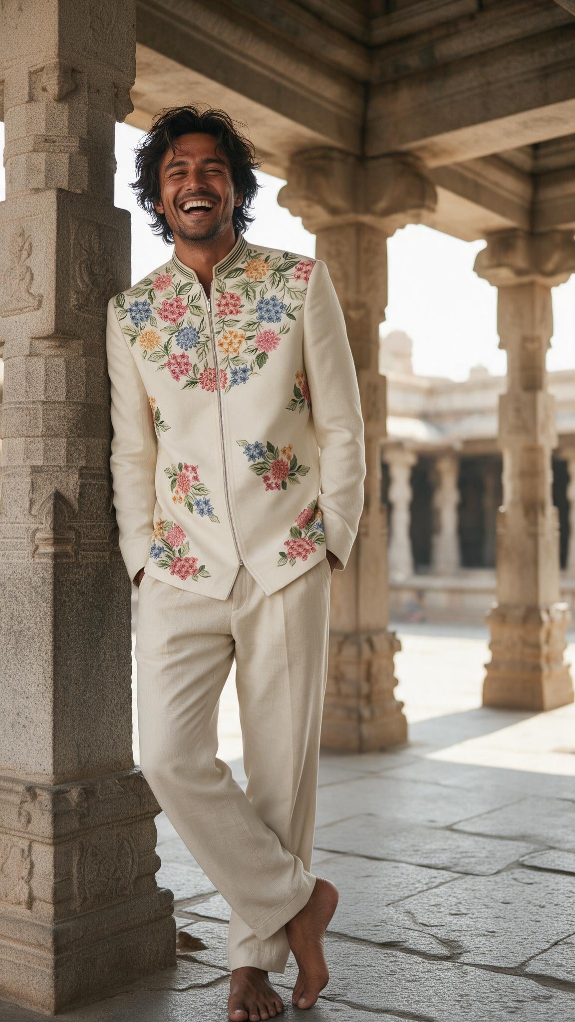 The Ivory Phulwari Jacket - in motion