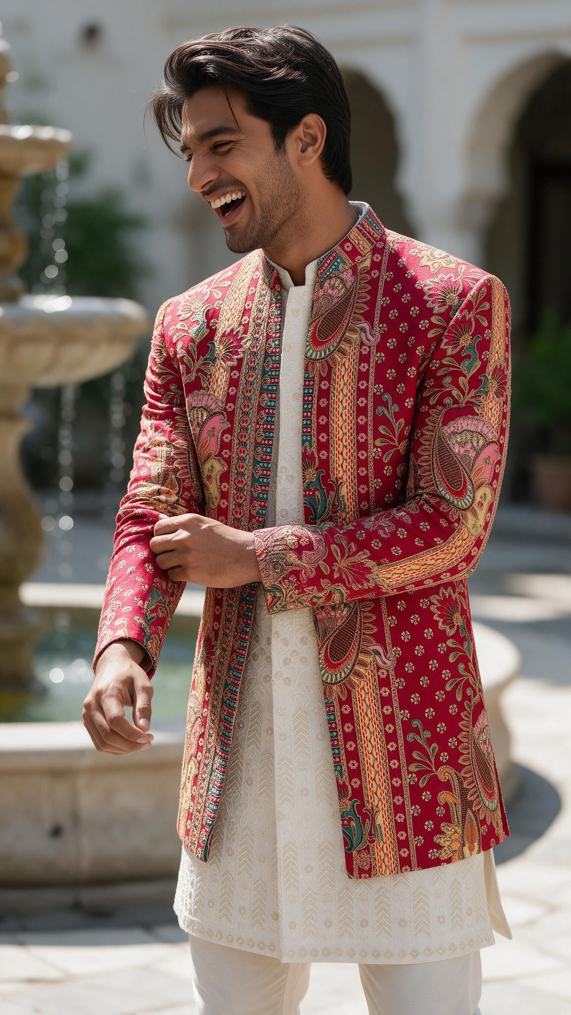The Crimson Darbar Sherwani - full length