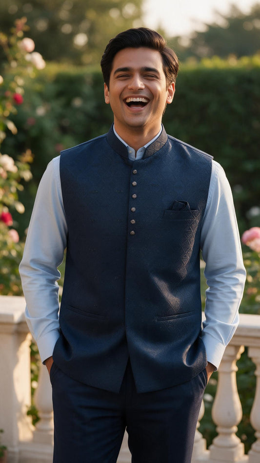 The Navy Heera Waistcoat - full length