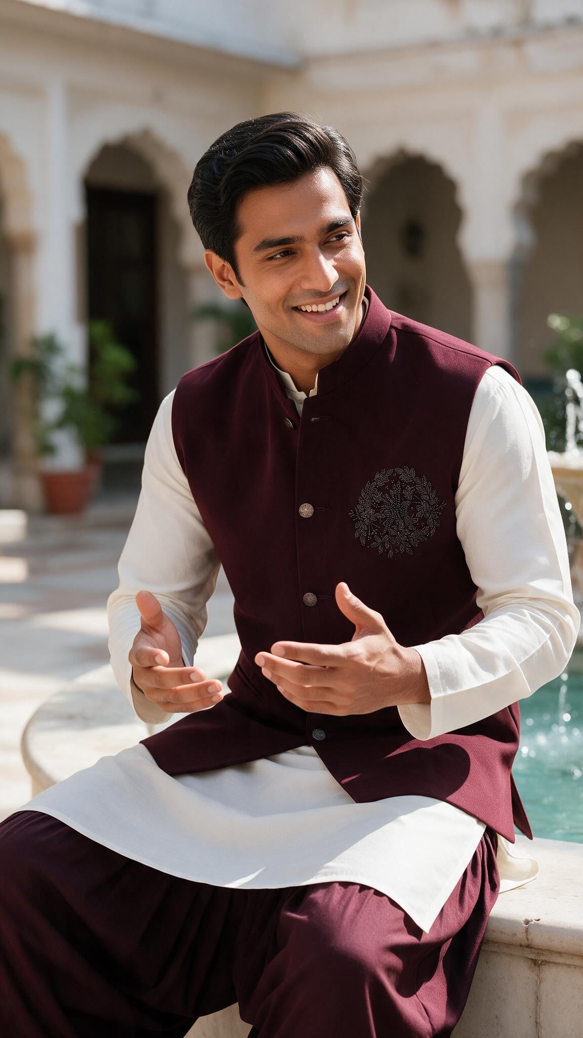 The Maroon Guldasta Waistcoat - in motion