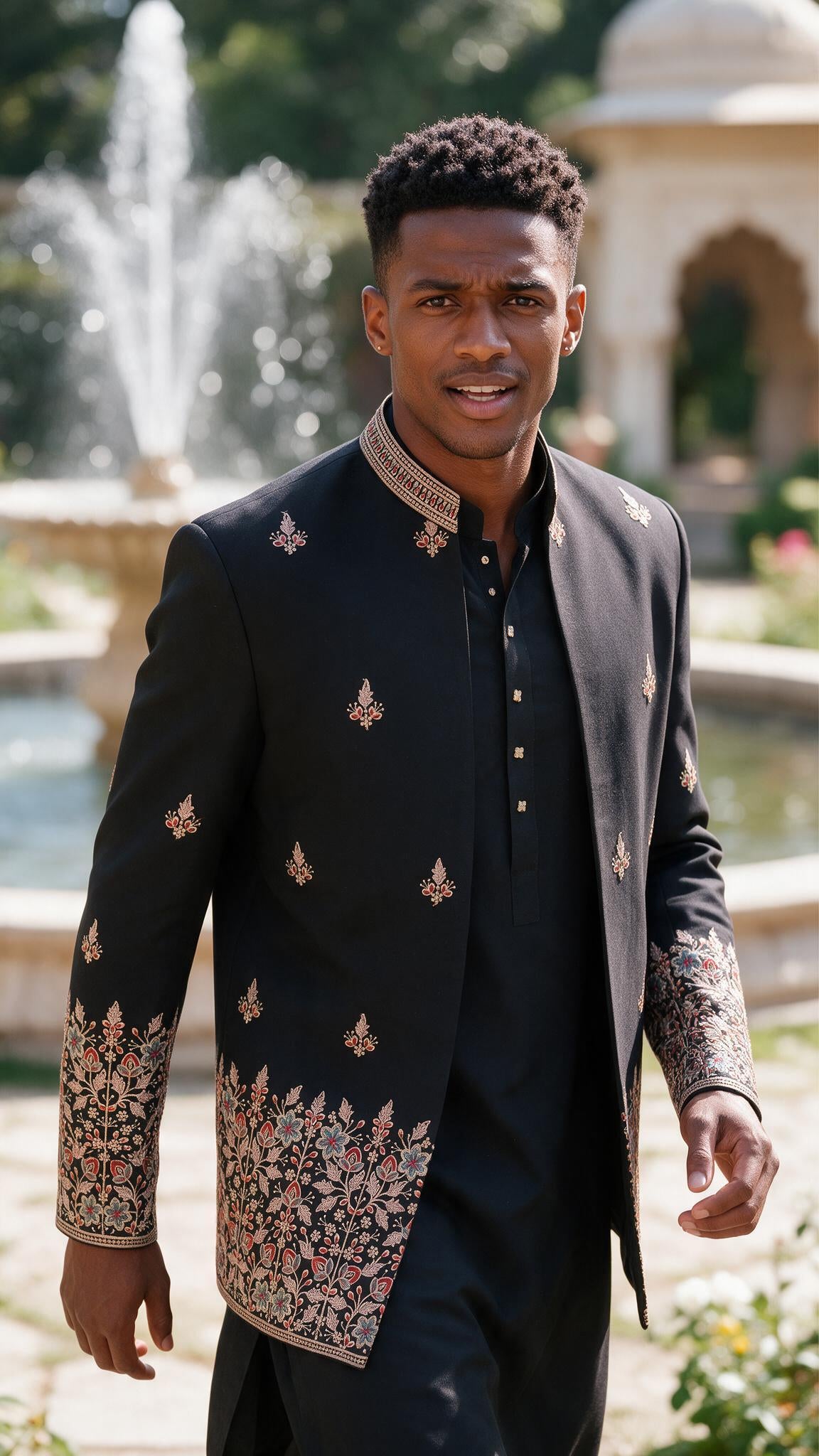 The Black Gulzar Sherwani - waist up