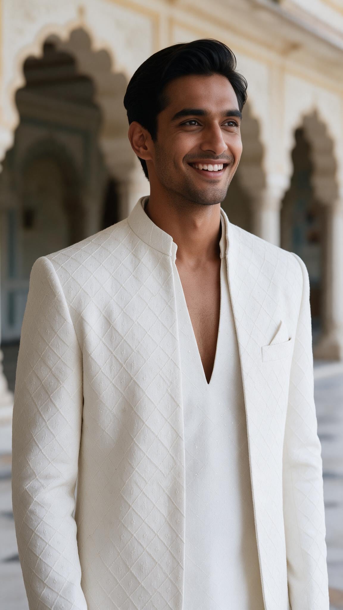 The Ivory Heera Sherwani - waist up