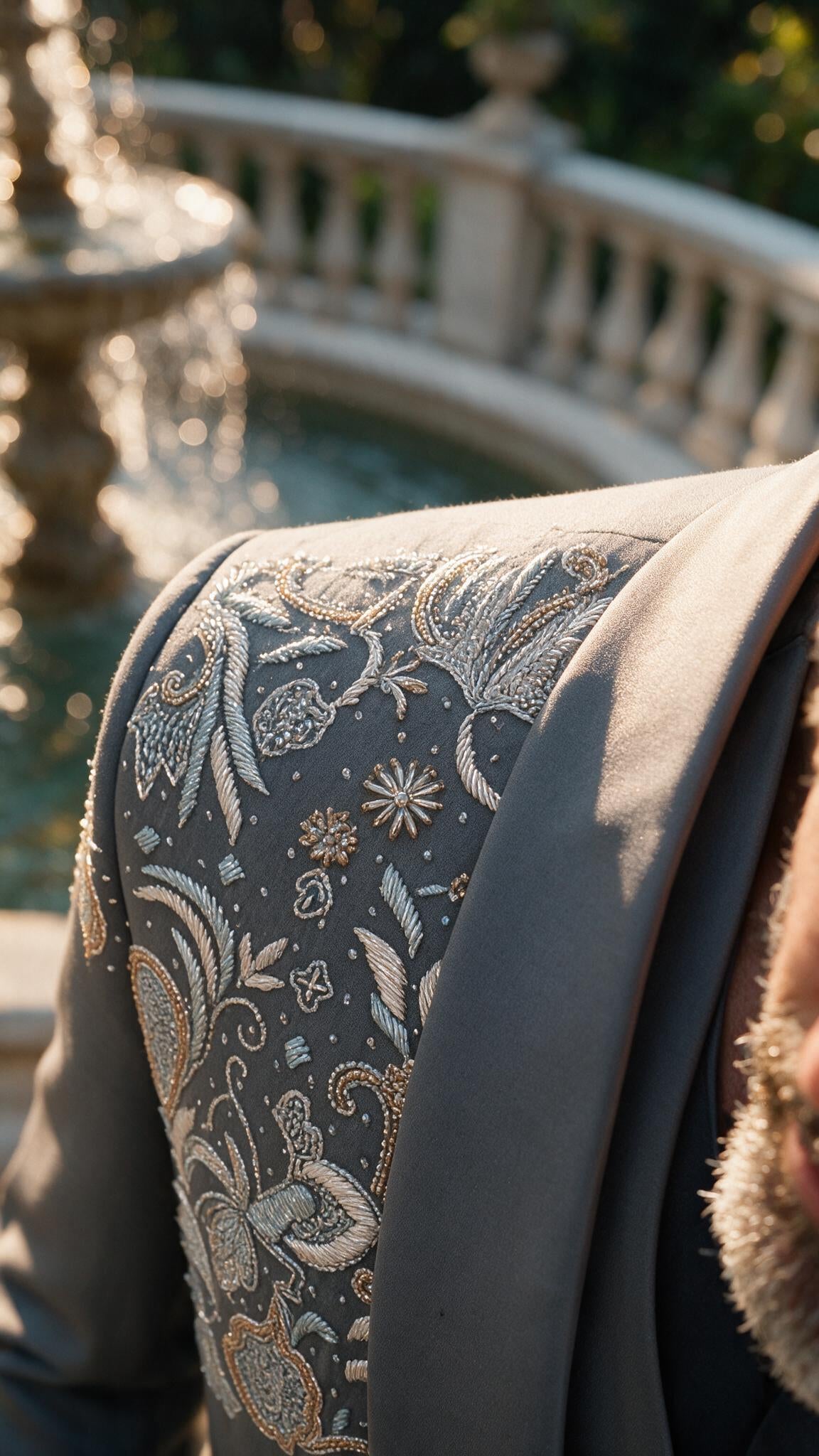 The Dove Grey Paisley Tuxedo - detail