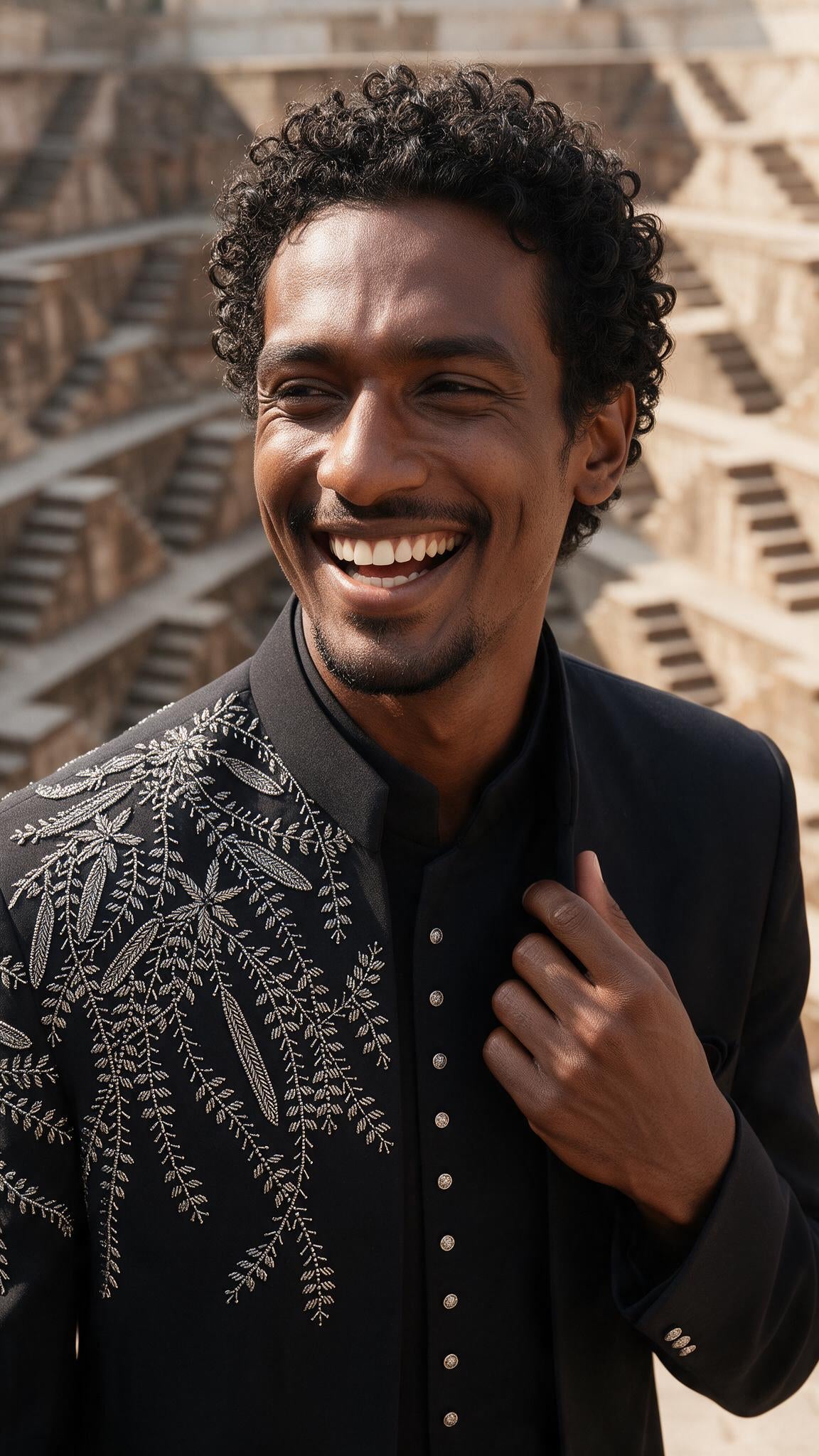 The Black Gehun Sherwani - waist up