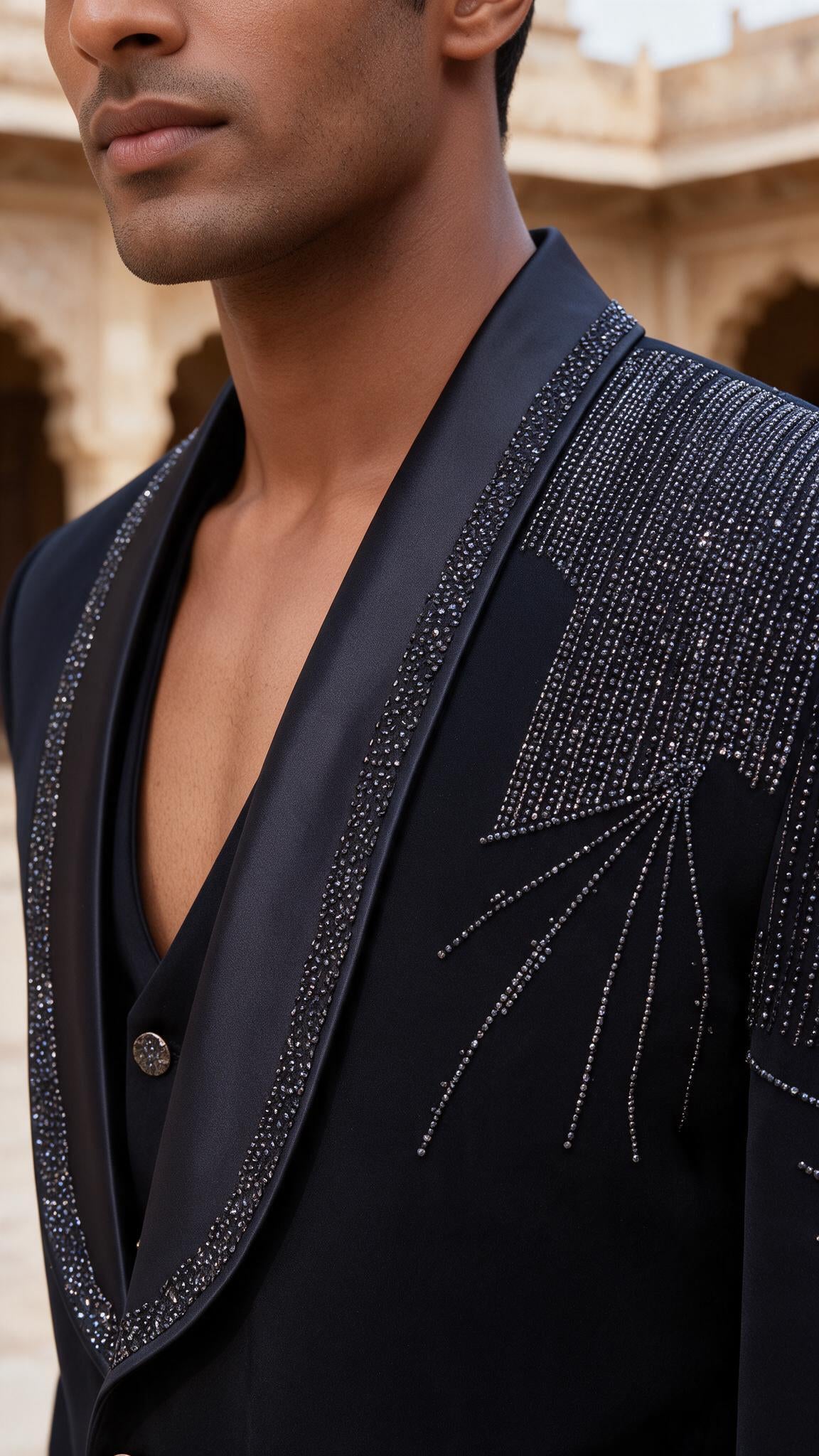 The Starburst Spray Tuxedo - close up