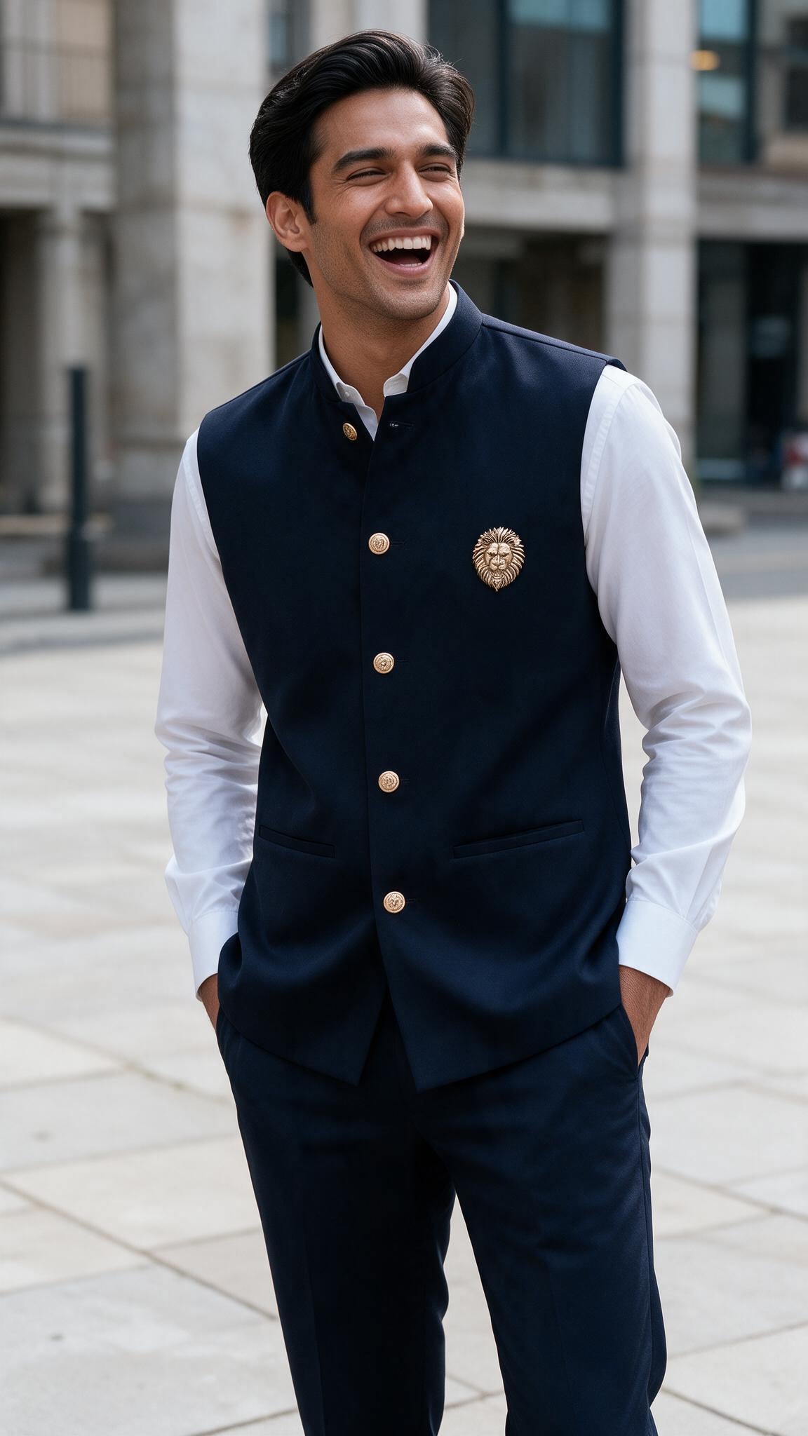The Navy Sher Waistcoat - full length