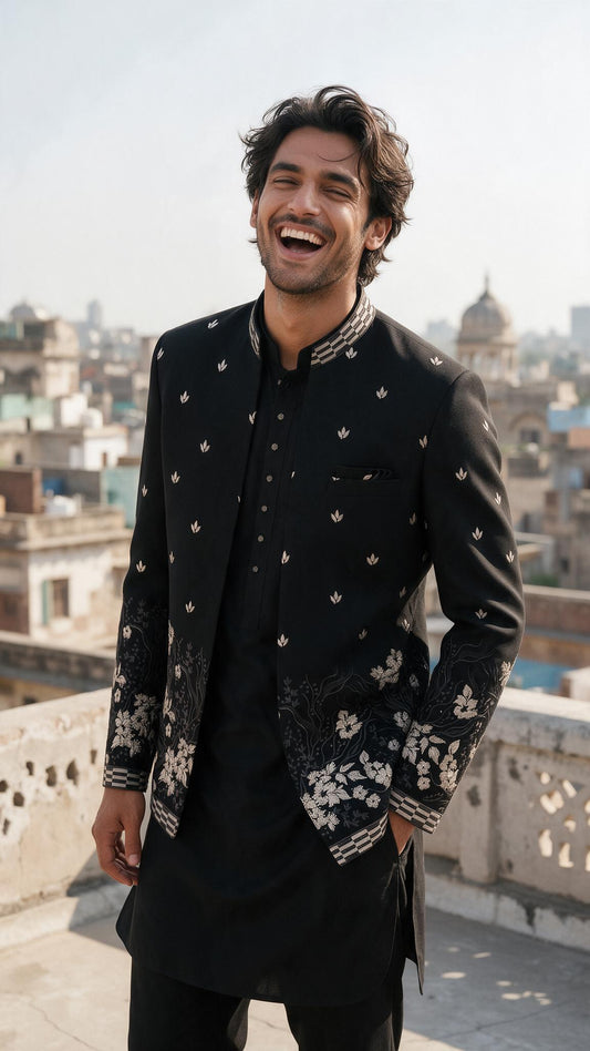 The Black Chandni Sherwani - full length