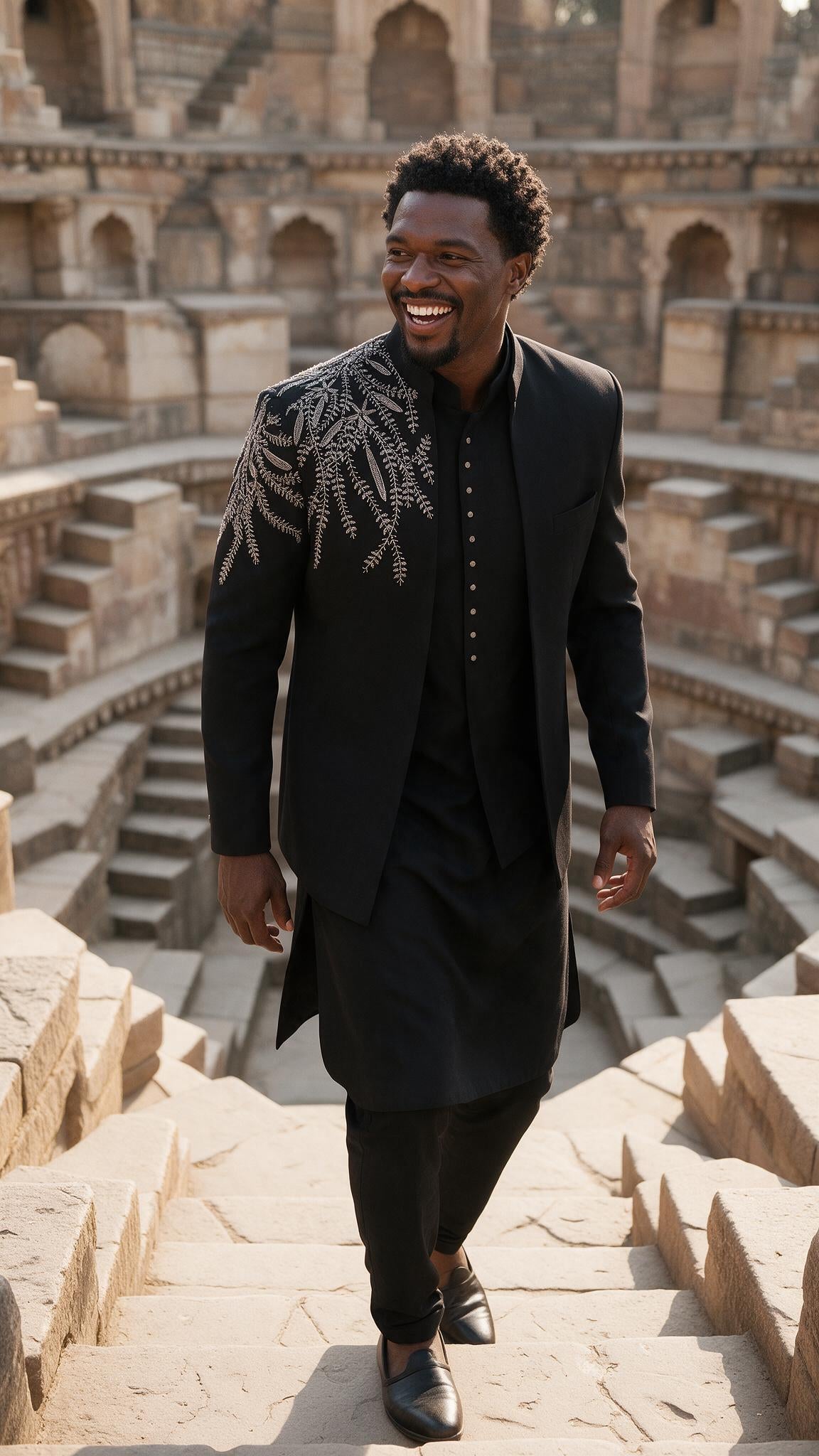 The Black Gehun Sherwani - in motion