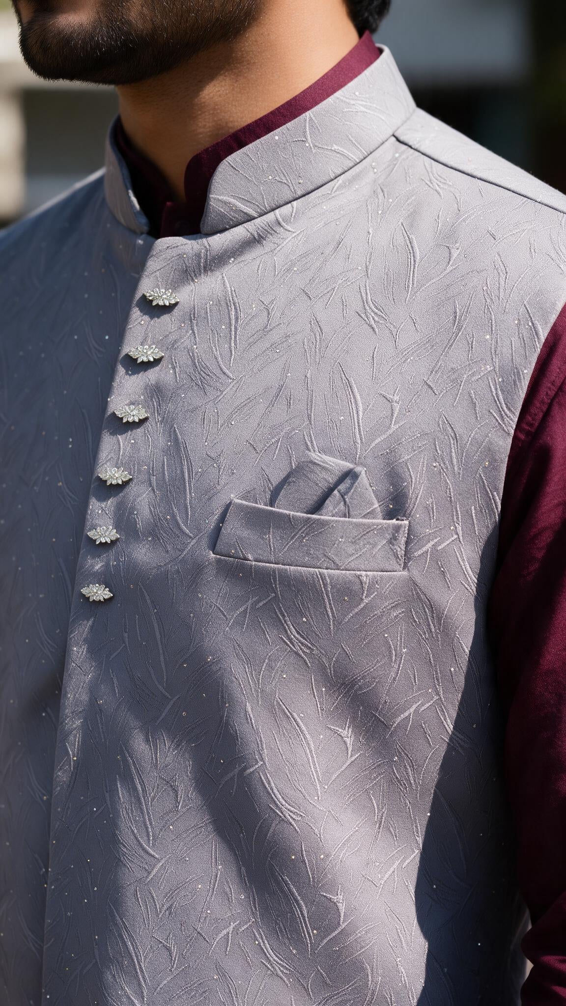 The Grey Pankh Waistcoat - close up